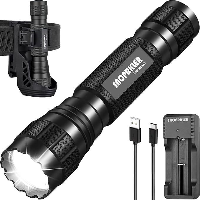 Tactical Flashlights High Lumens-1200 LM Police Flashlight with Holster for Duty Belt,Single Mode LED Flashlight for Camping/Law Enforcement-Sentinel-X1