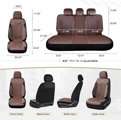 Coverado Front Seat Leather Covers, Full Leather Construction with Carbon Fibre Weave, Universal Fit for Most Cars SUV Trucks (Coffee)