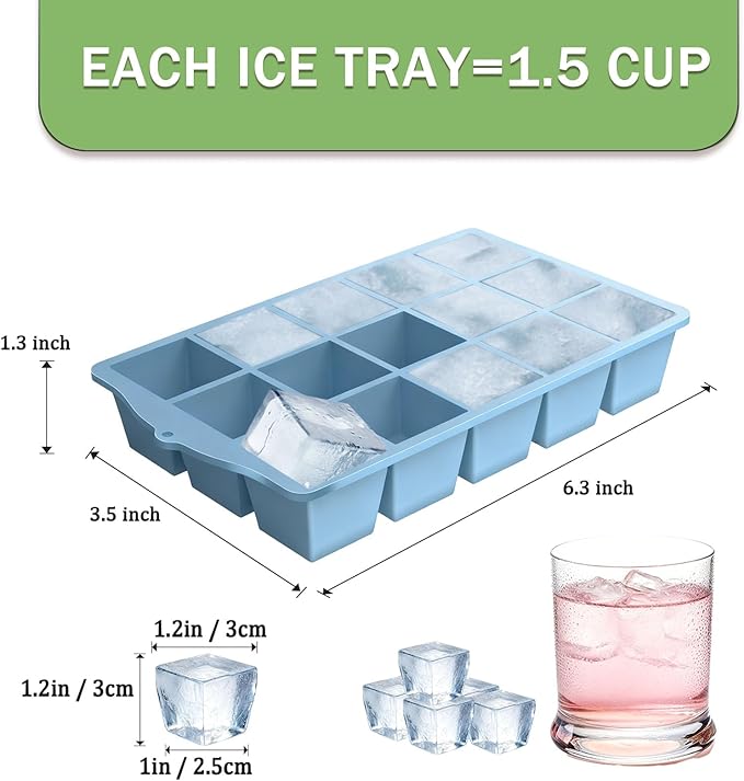 Ice Cube Trays for Freezer, 3 Pack Easy Release Slicone Ice Cube Tray