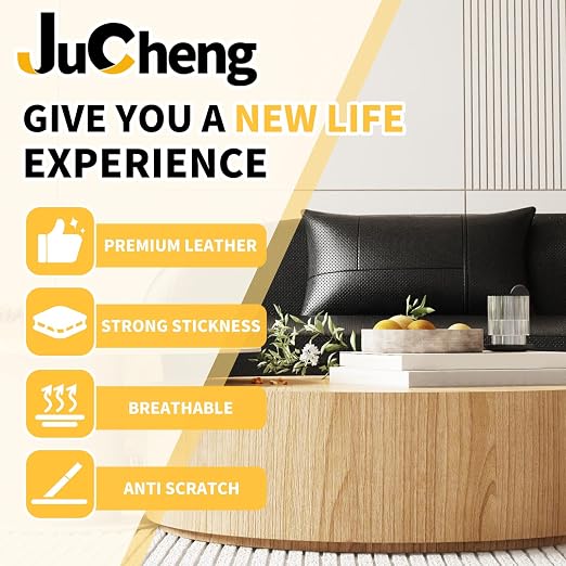 JuCheng Breathable Perforated Self-Adhesive Leather Repair Patch for Furniture, Couches, Car Seats, Office Chairs Faux Leather & Vinyl Repair Kit (Beige, 17x79inch)