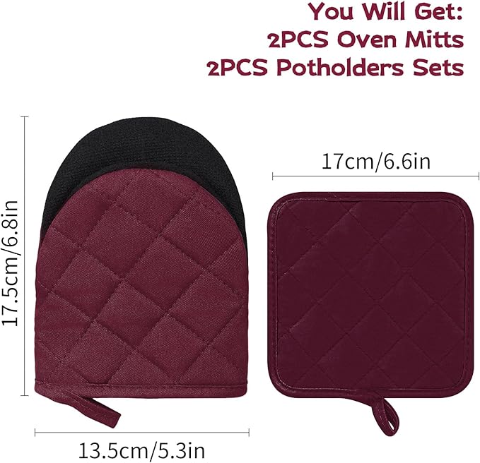Oven Mitts and Pot Holders Set, Heat Resistant Silicone Kitchen Mini Oven