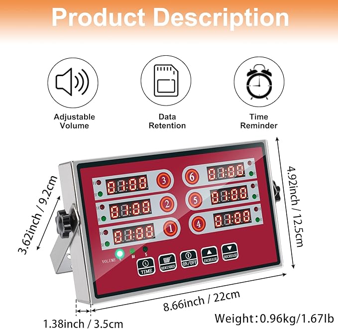Kitchen Timers for Cooking – 6 Channel Commercial Kitchen Timer Restaurant