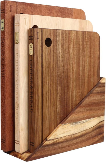 Book Cutting Board Set with Separated Stand, 3 Piece Wood Cutting Boards That