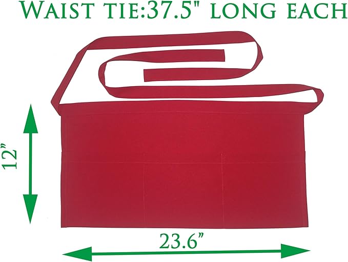Resist water 3 big Pockets Waist Server Apron Kitchen Restaurant Unisex Half