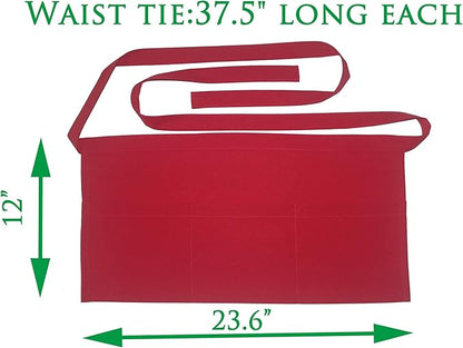 Resist water 3 big Pockets Waist Server Apron Kitchen Restaurant Unisex Half