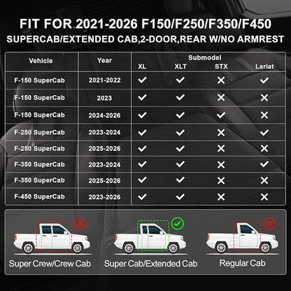 coverdream F150 Seat Covers for 2021-2025 2026 Ford F150 SuperCab XL/XLT & 2023-2026 Super Duty SuperCab XL/XLT,2-Door,Fully Covered,Waterproof Leather Truck Seat Protector(Full Set,Black)