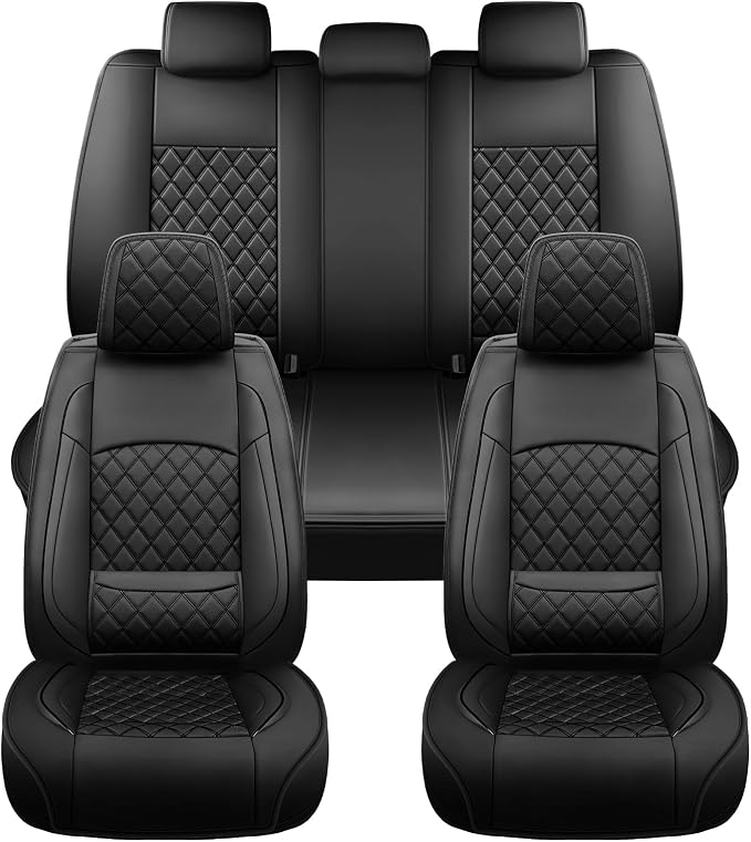 Car Seat Covers Compatible with Hyundai Equus 2011-2016 - Full Set 5 Seats Luxury Leather All-Weather Seat Cushions & Protectors, Waterproof & Breathable, Airbag Compatible (Black)