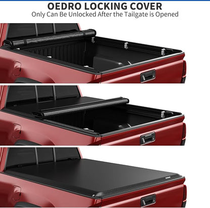 oEdRo Soft Roll Up Truck Bed Tonneau Cover Compatible with 2016-2023 Toyota Tacoma (Excl. Trail), 5ft Bed with Track Rail System
