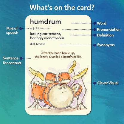Skillmatics Vocabulary Flash Cards for Kids - Learn 100 Words with Wordplay, Visuals & Soundplay, Christmas Stocking Stuffers, Educational Gifts for Ages 10, 11, 12, & Up, Screen-Free Language Game