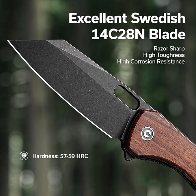 CIVIVI Nugz Folding Pocket Knife for EDC, 3.17" 14C28N Reverse Tanto Blade Wood Handle Flipper Knife for Ideal Gift to Men Women C23060-3 (Wood)