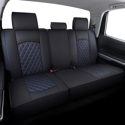 YIERTAI Truck Seat Covers Compatible with 2008-2025 2026 Toyota Tundra Crewmax Double Cab Platinum SR SR5 PRO TRD Limited 1794 Edition Trims Waterproof Leather(5 PCS Full Set/Black-Blue)