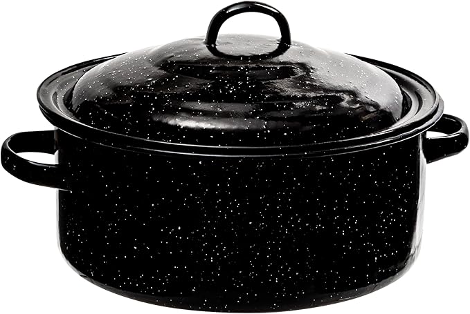 Granite 5 Qt Stockpot, Nonstick Soup Pot With Lid, Speckled Enamel Ware Cookware, Large Stock Pot For Boiling and Cooking, Big Granite Cooking Pot for Stovetop, Campfire, Outdoor Stove