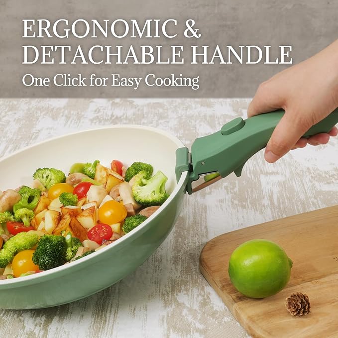 Ceramic Cookware Set Non Stick 8Pcs Pots and Pans Set Detachable Handle