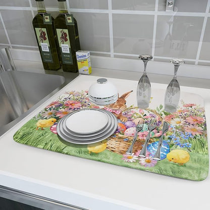 Easter Rabbit Eggs Dish Drying Mat