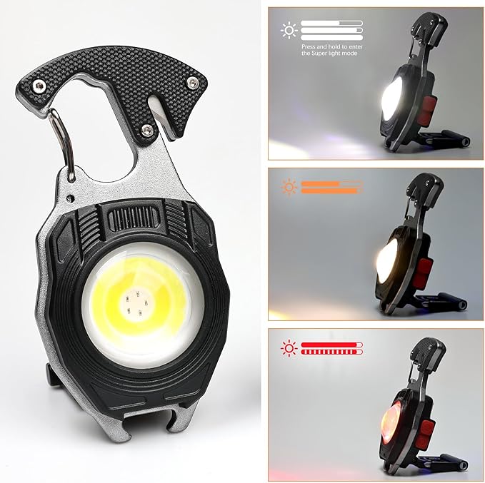 MAKDAK 2PC Keychain Flashlight Rechargeable Cob Keychain Work Light 7 Modes 1600Lumen High Lumen Flashlights for Emergencies,EDC (Black)