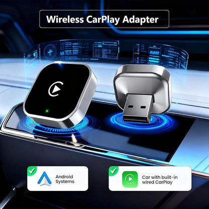 2 in 1 CarPlay Adapter for Toyota Rush 2022, CarPlay Wireless Adapter with Auto Reconnect Fast Pairing Bluetooth Connection Compact USB Dongle,A/Silver-Normal