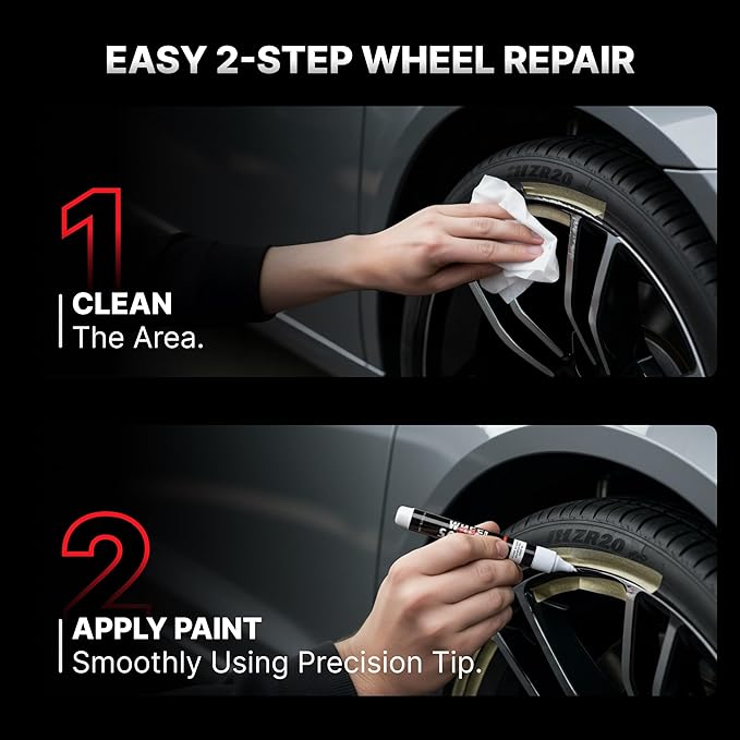 Wheel Scratch Fix® Gloss Black Magic Car Scratch Remover Pen - Alloy Wheel Touch Up Paint Pen for Cars, Curb Rash Removal with Fast-Drying & Long-Lasting OEM Finish, Vehicles Rim Repair Paint for Chip (Universal Gloss Black Wheel Paint (Pen Only))
