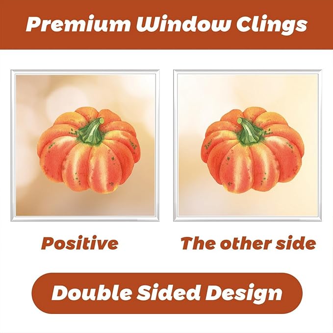 6 Sheets Fall Pumpkin Window Clings Colorful Autumn Pumpkins Leaves Pinecone Designs Double-Sided Fall Leaves Window Clings for Thanksgiving Home School Party Decor Accessories