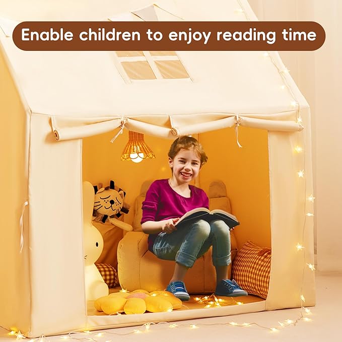 Kids Play Tent,Large Indoor Play House with Star Lights,Flags and Tote Bags, 52" x 47" Gift for Girls and Boys, Use for Reading Nook, Playroom, Sleepover Tent