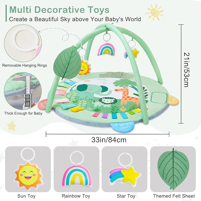 Baby Play Gym Mat Tummy Time Mat, Washable Baby Activity Play Mat for Sensory, Visual, Hearing, Touch Development, Baby Toys Shower Gift for Newborn