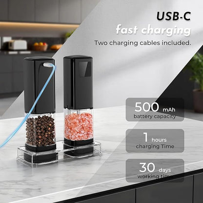 Upgraded Larger Capacity Electric Salt and Pepper Grinder Set Rechargeable