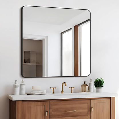 Bathroom Mirror, Metal Frame Rounded Corner Vanity Mirror, Large Wall Mounted