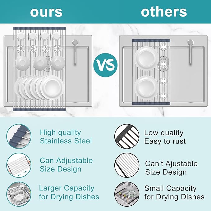 BBXTYLY Extra Large Expandable Roll Up Dish Drying Rack, Over The Sink Drying