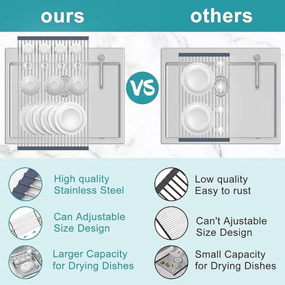 BBXTYLY Extra Large Expandable Roll Up Dish Drying Rack, Over The Sink Drying