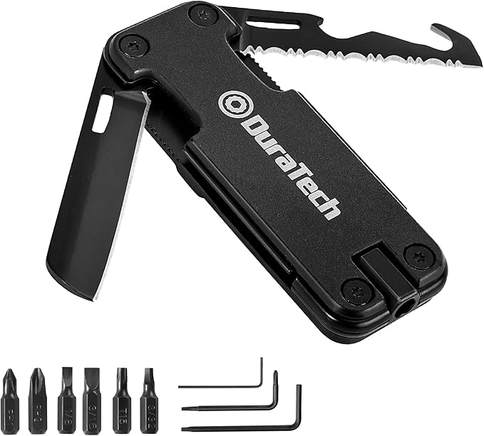 DuraTech 16-in-1 Multitool Knife, Compact EDC Pocket Tool with Locking Blade, Magnetic Bit Holder, 6 S2 Screwdriver Bits, Bottle Opener & Rope Cutter ??Ideal for Camping, Hiking, Survival