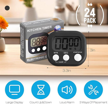 Leumoi 24 Pcs Digital Kitchen Timers Bulk Small Magnetic Timer On/Off Switch