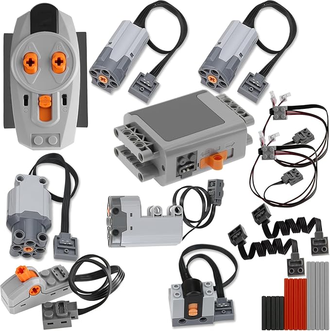 27pcs Technic-Motor Set with Motor-Remote Control-Receiver, Battery-Box-Switch-Light-Cable, Compatible with Technic-Parts