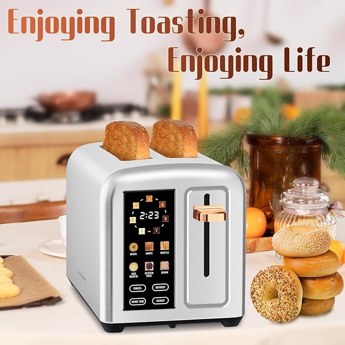 SEEDEEM Toaster 2 Slice with Touch Screen, Faster Heating Speed, 7 Shade Setting