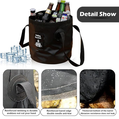 Collapsible Bucket with Handle, Lightweight Folding Water Container, Portable Collapsible Bucket for Fishing, Camping, Hiking, Backpacking, Outdoor Survival, Car Washing Black 20L