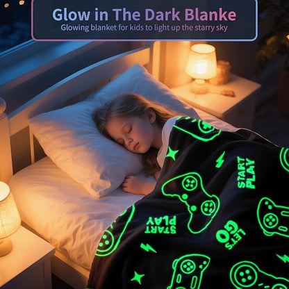 Gaming Blanket for Boys, Glow in The Dark Gamer Blankets for Teen Boys, Gaming Gifts for Men, Cool Gamer Gifts, Birthday 40"x 60"