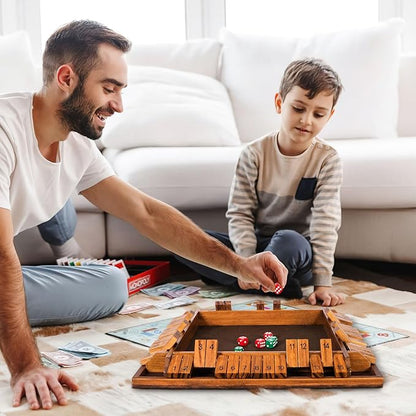 Upgraded 16.54’’ Shut The Box Dice Game with 15 Numbers for 1-4 Players, Large Wooden Board Math Game 16 Dices, Tabletop Games Kids Adults Family Party Birthday