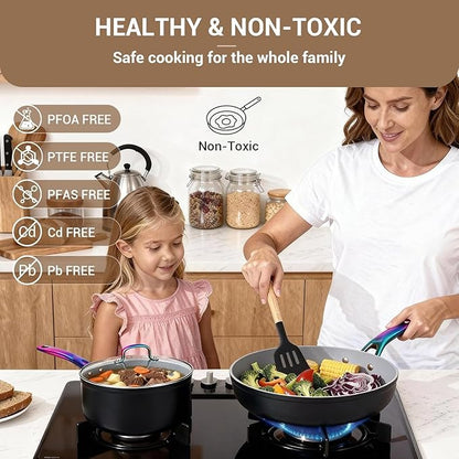 Ammeloo 17 Pcs Ceramic Cookware Set, Induction Pots and Pans Set Non Stick