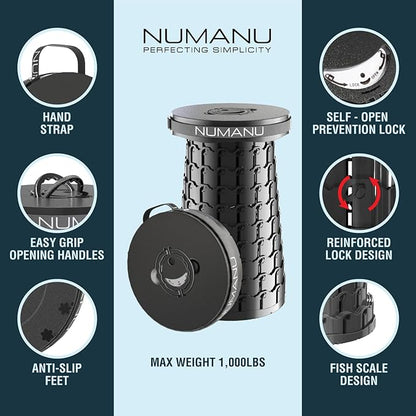 NUMANU 2025 Upgraded 19.7" XXL Collapsible Stool, 1000lbs Max Weight, Wider & Taller Pop Up Seat, Heavy Duty Portable Retractable Folding Chair or Travel Foot Rest, Gift for Camping & Outdoors