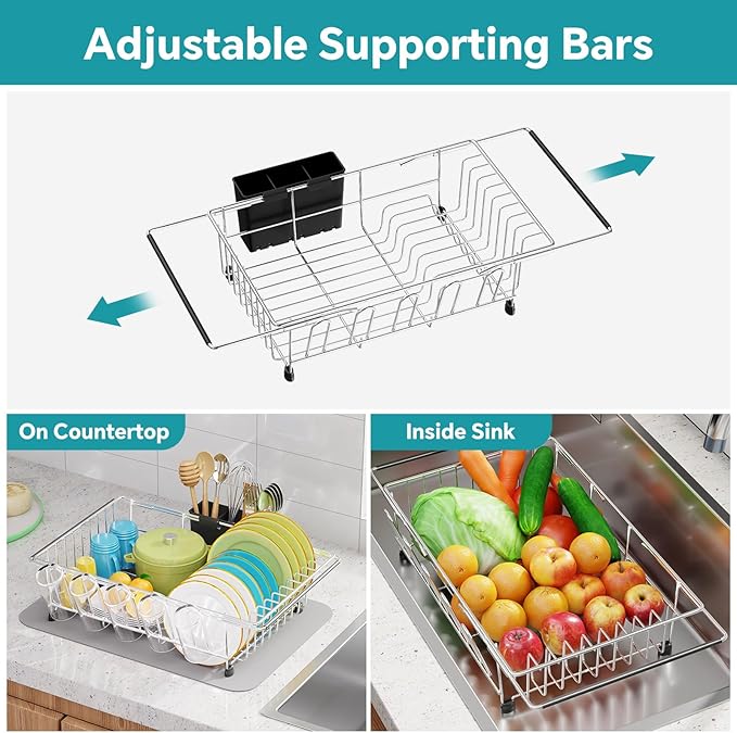 Simple Trending Expandable Dish Drying Rack in Sink, Adjustable Dish Drainers