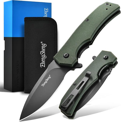 Praxis Pocket Knife, 2.9" D2 Steel Folding Knife with G10 Handle PVD Titanium Coating Blade Lightweight for every day carry