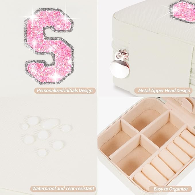 Travel Jewelry Case - Personalized Jewelry Box for Women,Small Cute Jewelry Organizer Storage Aesthetic,Travel Essentials Birthday Gifts | Cream,S