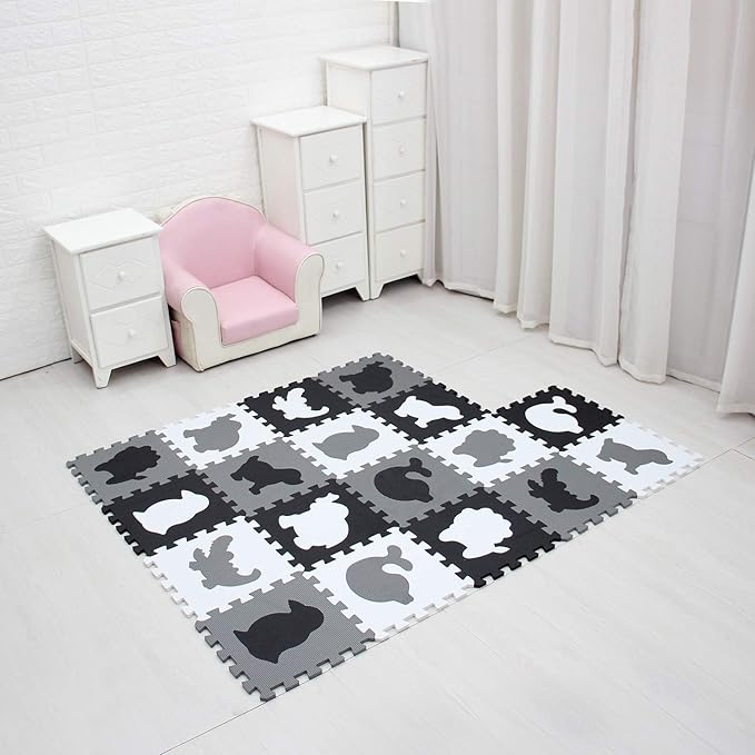 MQIAOHAM® 18 Pieces Puzzle Play Mats, Soft Baby Play Mat, Kids Interlocking Foam Floor Tiles, Toddlers Carpet Playmats Animal G301018-P051HBH