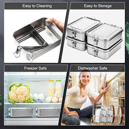 Umigy 4 Pcs Stainless Steel Food Containers 1200ml Metal Bento Lunch Box Stainless Steel Food Storage Containers, Lockable Clips to Leak Proof, Reusable Dishwasher Snack Boxes for Work