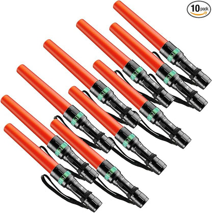 RoadHero 10 Pieces 11 Inch Traffic Wand with Strobe Modes LED Safety Signal Flashlight Wand with Wrist Strap and Side Clip for Traffic Control, Parking, Using 3 AAA Batteries, Batteries Not Included