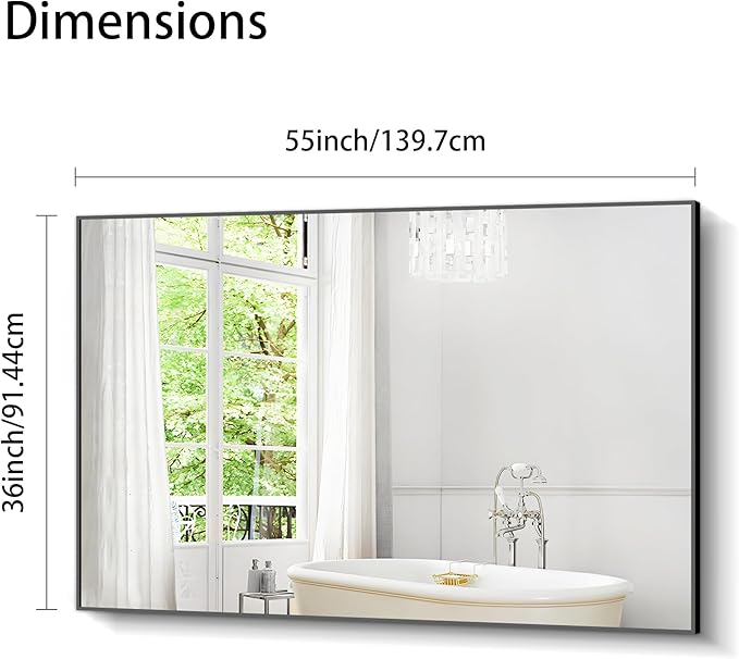 Bathroom Black Mirror, 36x55in Black Rectangle Mirror