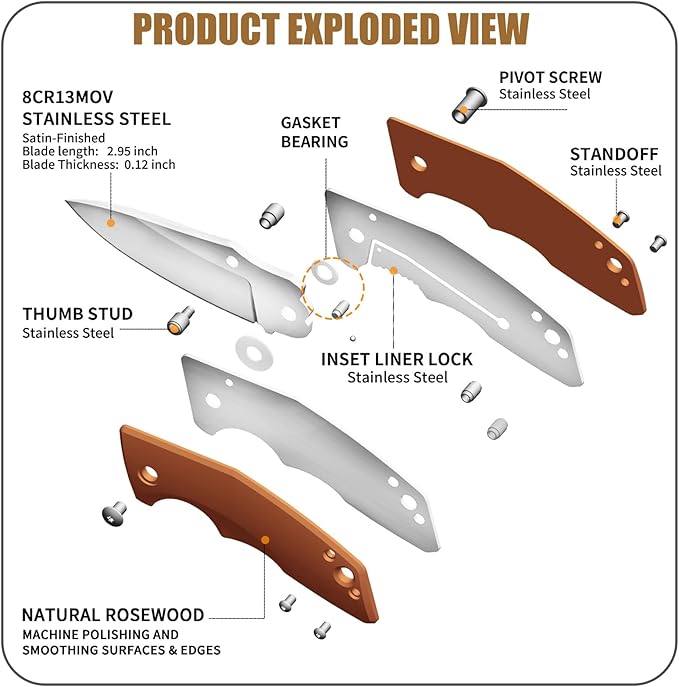 Vickay Pocket Knife, Folding Knife, 2.75" 8Cr13MoV Steel Blade, Wood Handle EDC Knife for Men & Women, Outdoor Camping, Tactical, Hunting, Hiking, Survival - Father?™s Day Gift