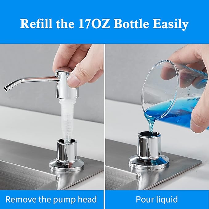 Built in Soap Dispenser for Kitchen Sink, Chrome Stainless Steel Countertop