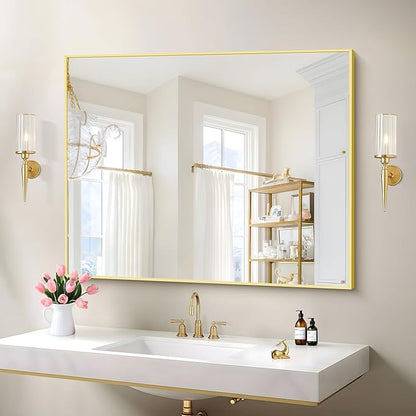 Gold Bathroom Mirror for Wall, 30x36 Inch Rectangle