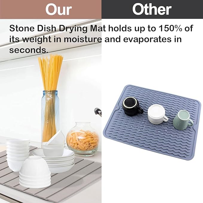 Large Stone Dish Drying Mat for Kitchen Counter, Absorbent Quick Dry