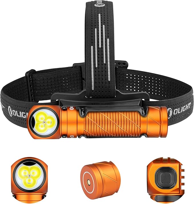 OLIGHT Perun 3 Rechargeable Headlamp Flashlight, 3000 Lumens LED Headlight with Red Light, Waterproof Head Lamp with Headband for Outdoor Camping, Hiking, Working(Orange)