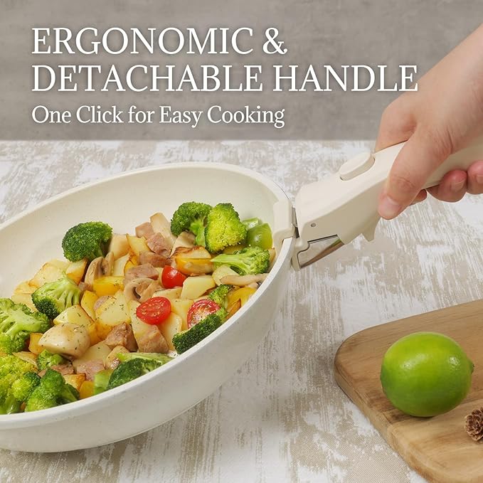 Ceramic Cookware Set Non Stick 8Pcs Pots and Pans Set Detachable Handle